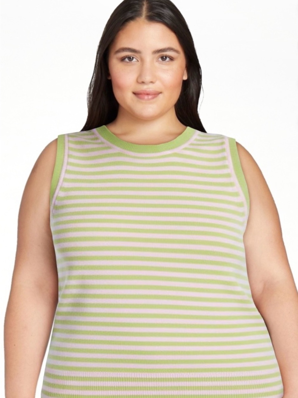 Striped Sleeveless Knit Tank in Lime & Pastel Pink - Free Assembly - Picture 3 of 4